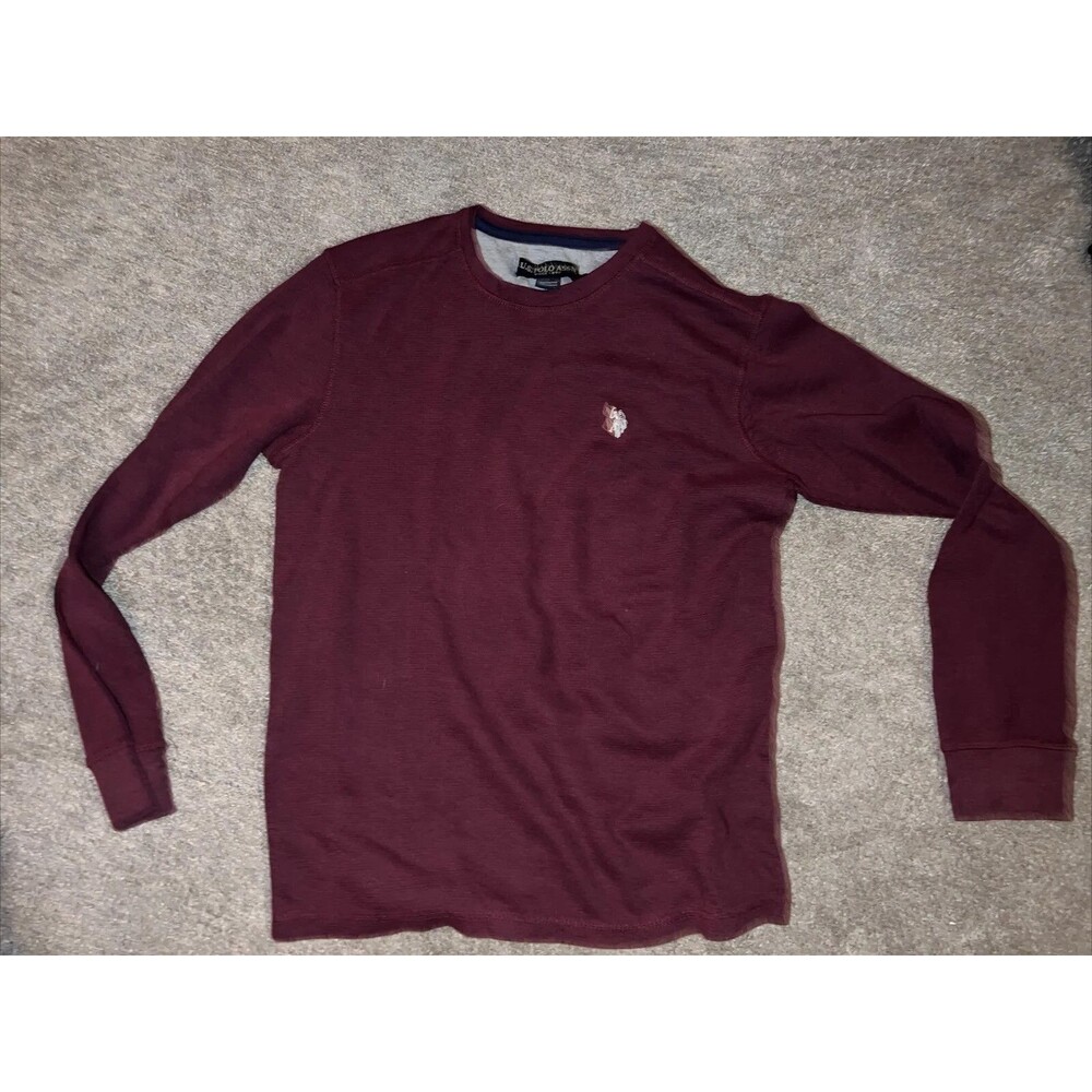 Polo Ralph Lauren waffle Knit Shirt Large Youth LS burgandy Crew Neck